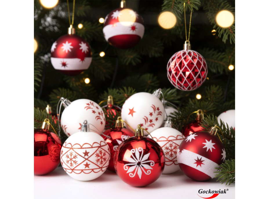 Sada vánočních baněk na stromeček SAPIN - 30 kusů - červené/bílé