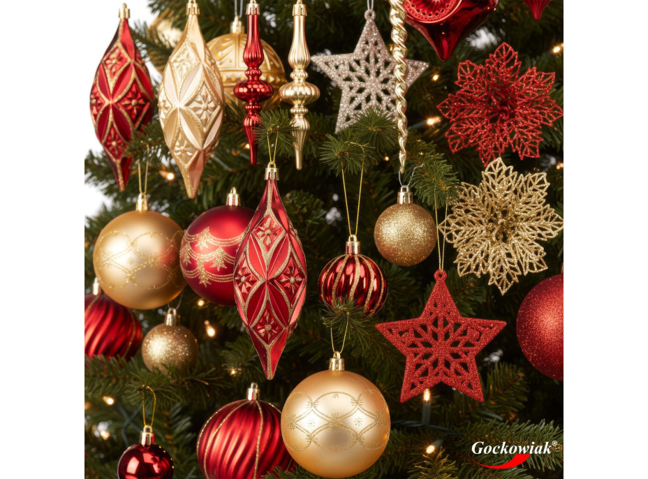 Sada vánočních ozdob na stromeček MARIEN - 70 kusů - červené/zlaté