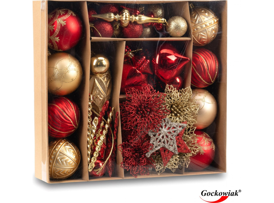 Sada vánočních ozdob na stromeček MARIEN - 70 kusů - červené/zlaté