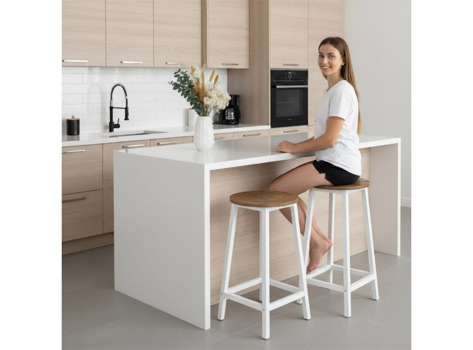 Barová židle FLINT Rustic - bílá/stařený dub