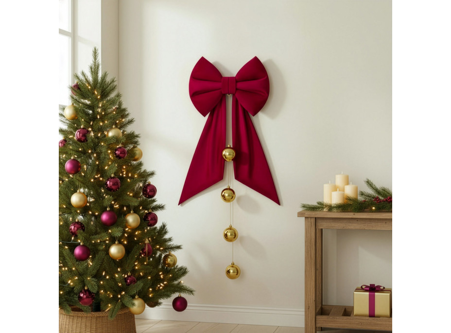Ozdobná mašle DECO Velvet Glam Bow 50x40+50 cm - červená