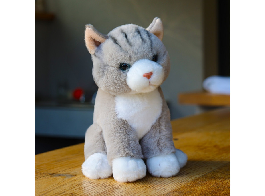 Rappa Plyšová kočka sedící šedá 23 cm SOFT COLLECTION, ECO-FRIENDLY