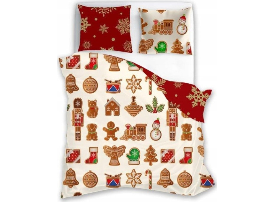 Bavlněné povlečení SCANDIC Perníčky - béžové/červené - 220x200 cm