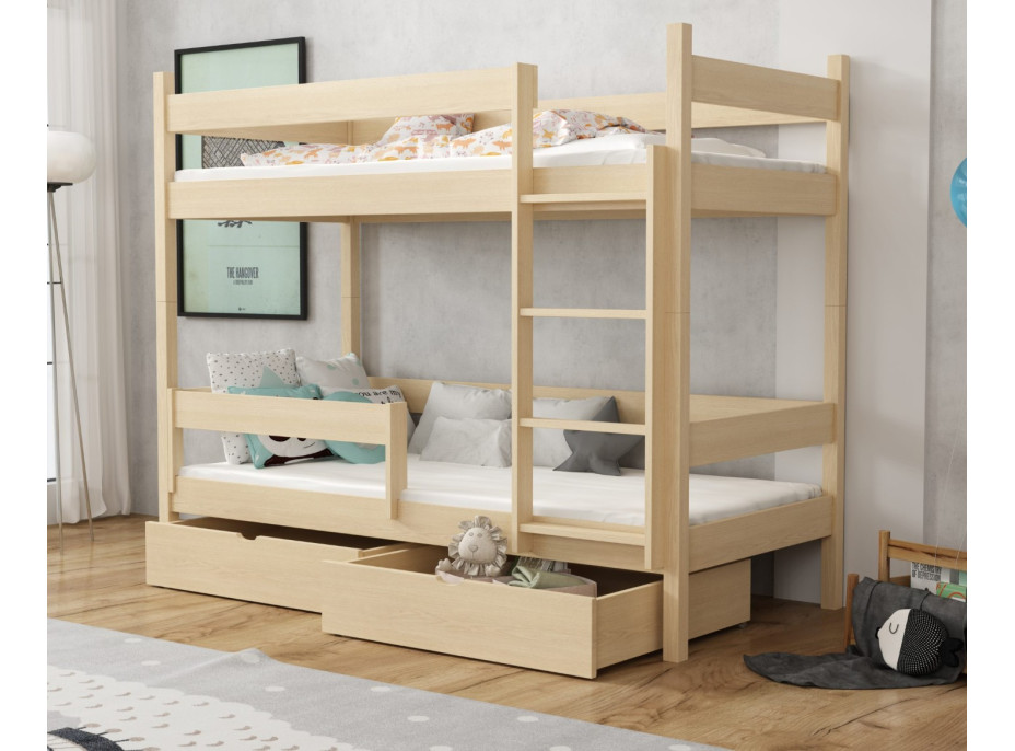 Dětská patrová postel z masivu borovice LEGEND se šuplíky - 200x90 cm