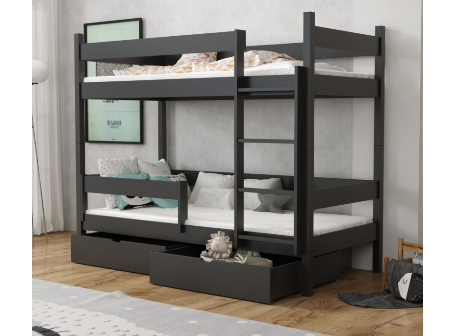 Dětská patrová postel z masivu borovice LEGEND se šuplíky - 200x90 cm