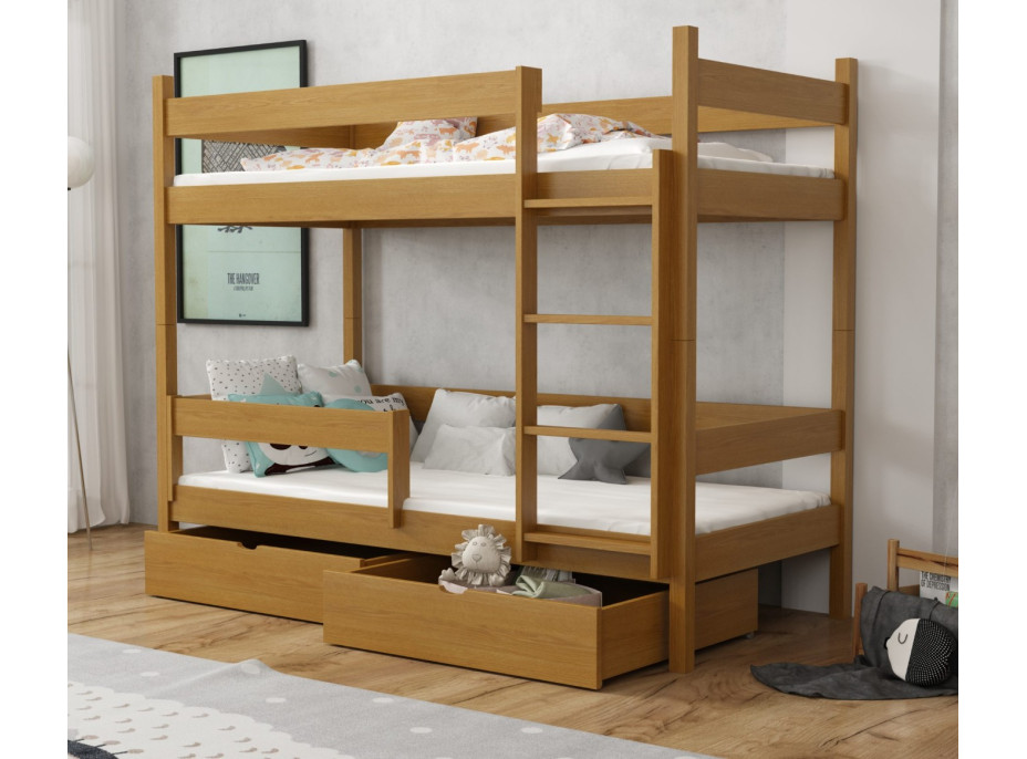 Dětská patrová postel z masivu borovice LEGEND se šuplíky - 200x90 cm