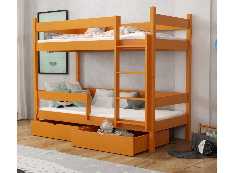 Dětská patrová postel z masivu borovice LEGEND se šuplíky - 200x90 cm