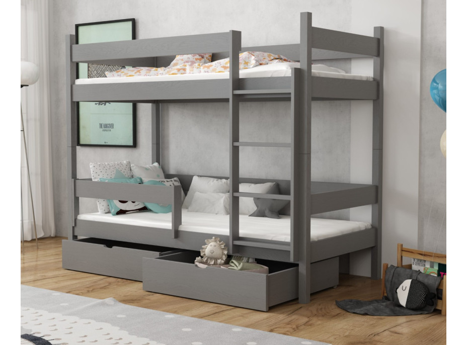 Dětská patrová postel z masivu borovice LEGEND se šuplíky - 200x90 cm