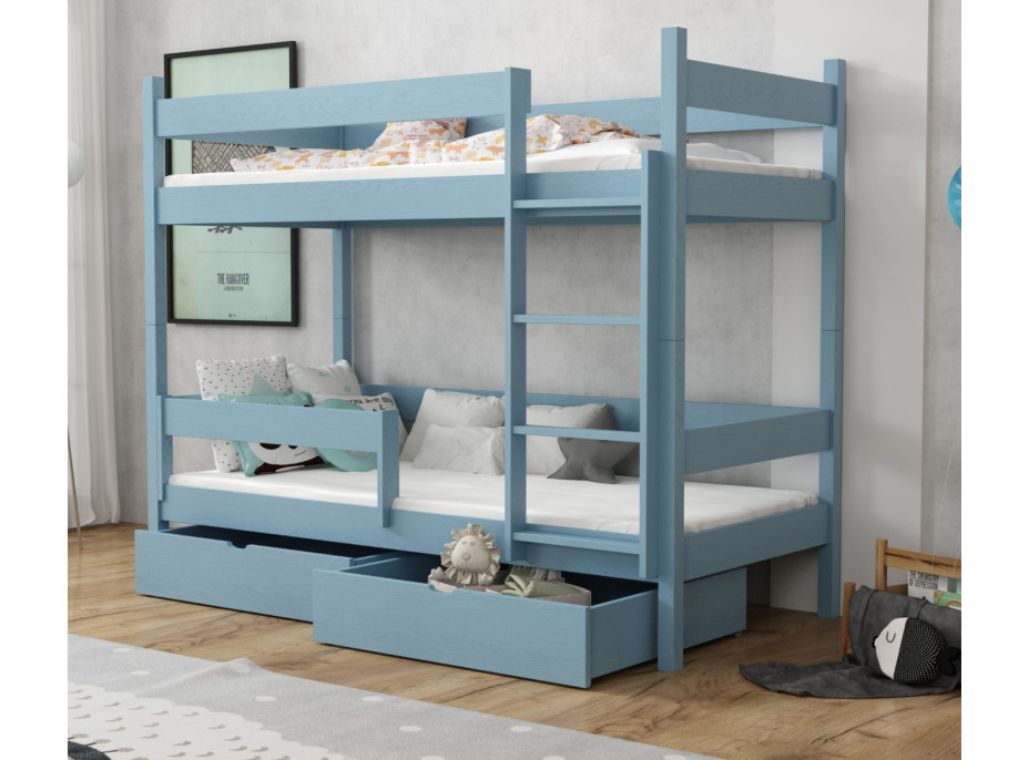 Dětská patrová postel z masivu borovice LEGEND se šuplíky - 200x90 cm