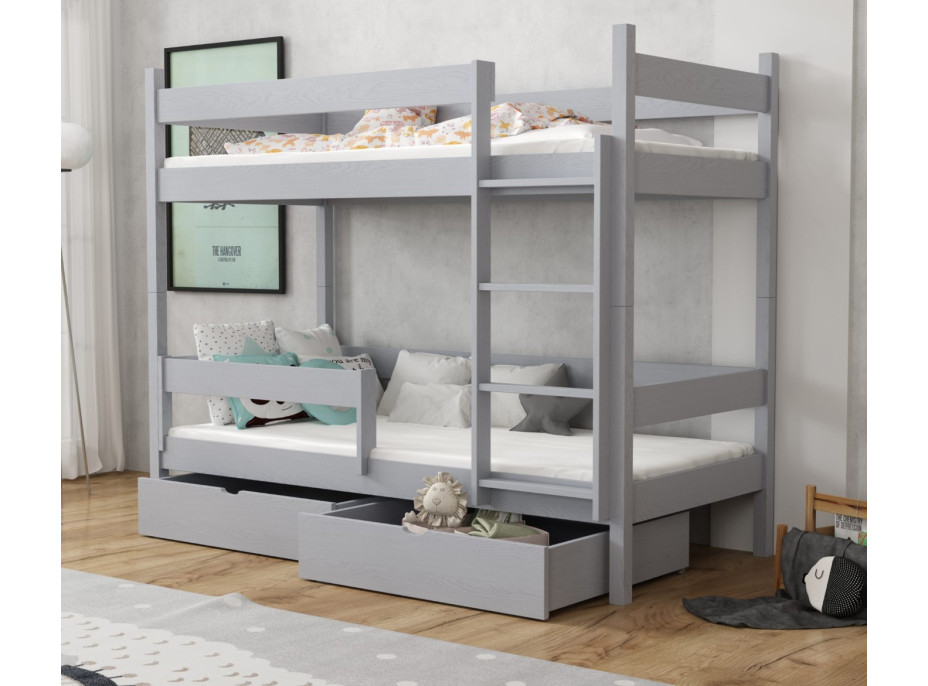 Dětská patrová postel z masivu borovice LEGEND se šuplíky - 200x90 cm