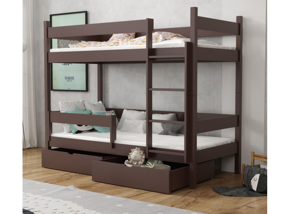 Dětská patrová postel z masivu borovice LEGEND se šuplíky - 200x90 cm