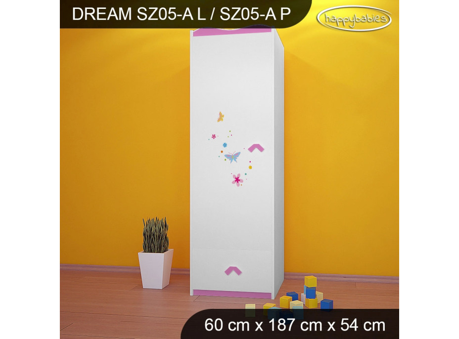 Dětská skříň ROZKVETLÁ LOUKA, typ 5A - růžová, levé provedení