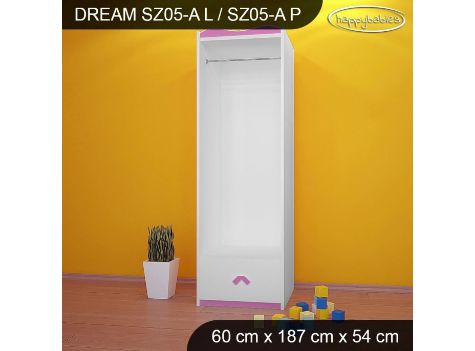 Dětská skříň ROZKVETLÁ LOUKA, typ 5A - růžová, levé provedení