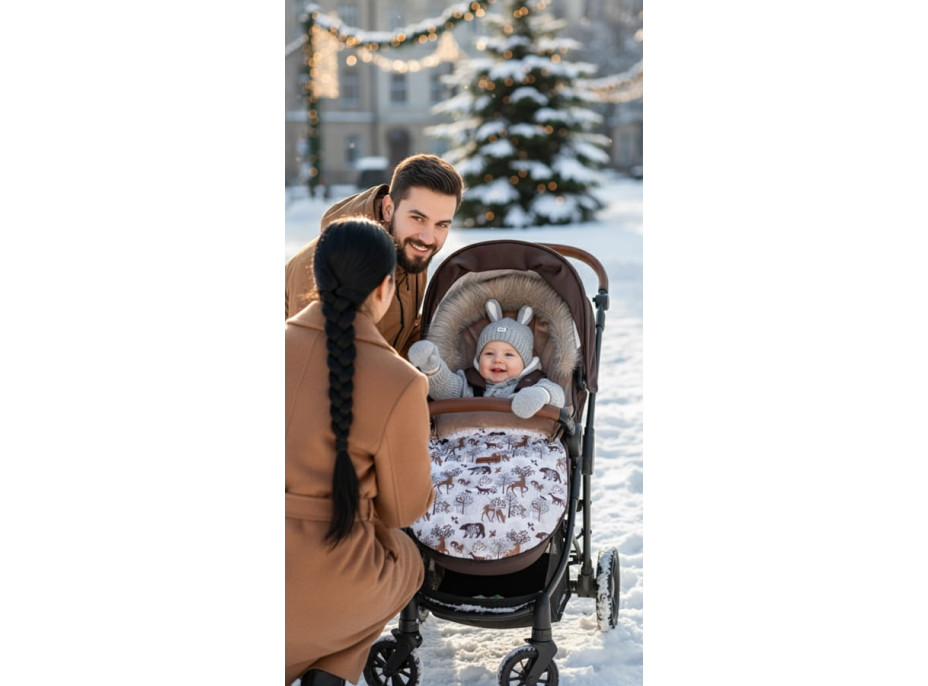 Dětský fusak do kočárku BABYMAM Premium - Zimní les/béžový