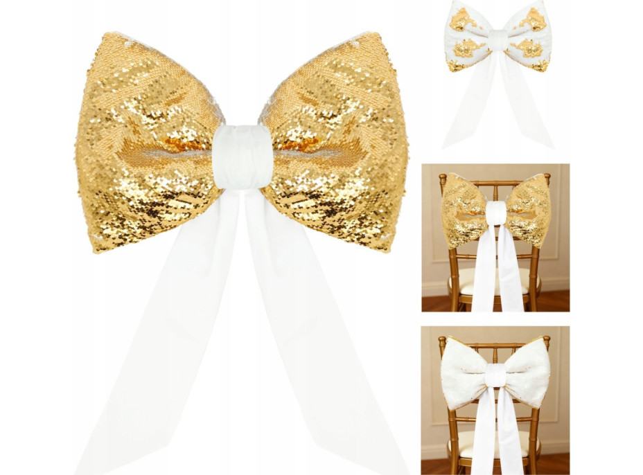 Ozdobná mašle Deco Glam & Shine 30x47+60 cm - bílá/zlatá