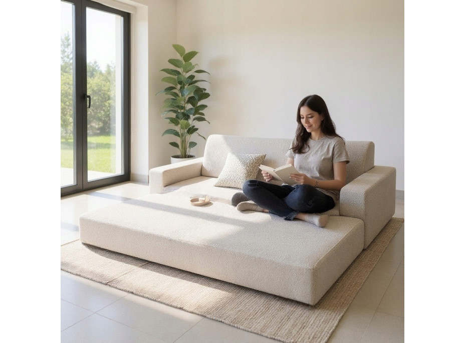 Pěnová pohovka LIVIA 200 - rozkládací - béžová