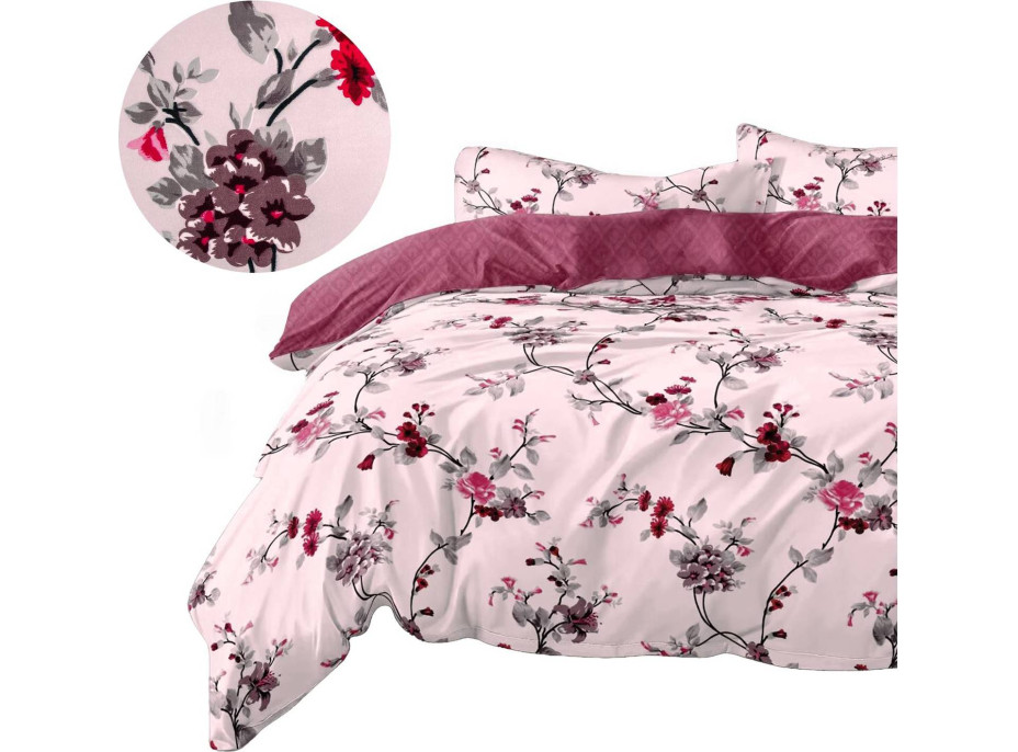 Ložní povlečení z mikrovlákna BLUMEN FLOWERS - 160x200 cm - růžové/bordó