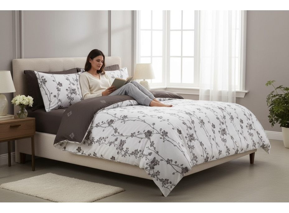 Ložní povlečení z mikrovlákna SATIN TOUCH - 160x200 cm - bílé/hnědé