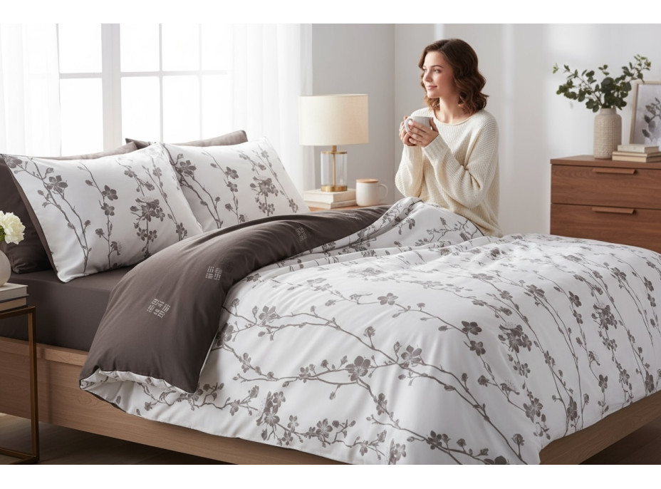 Ložní povlečení z mikrovlákna SATIN TOUCH - 160x200 cm - bílé/hnědé