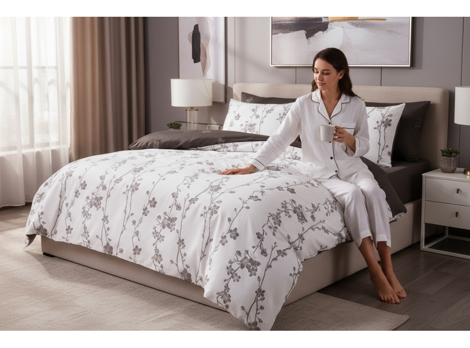 Ložní povlečení z mikrovlákna SATIN TOUCH - 160x200 cm - bílé/hnědé