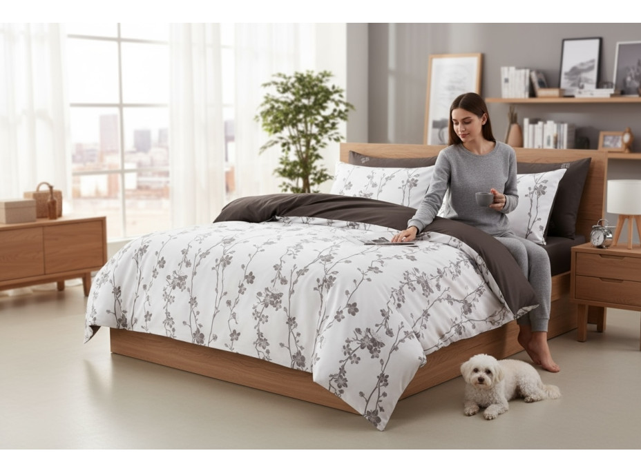 Ložní povlečení z mikrovlákna SATIN TOUCH - 160x200 cm - bílé/hnědé