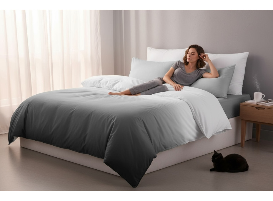 Ložní povlečení z mikrovlákna NATURAL GRAY - 160x200 cm - šedé/bílé