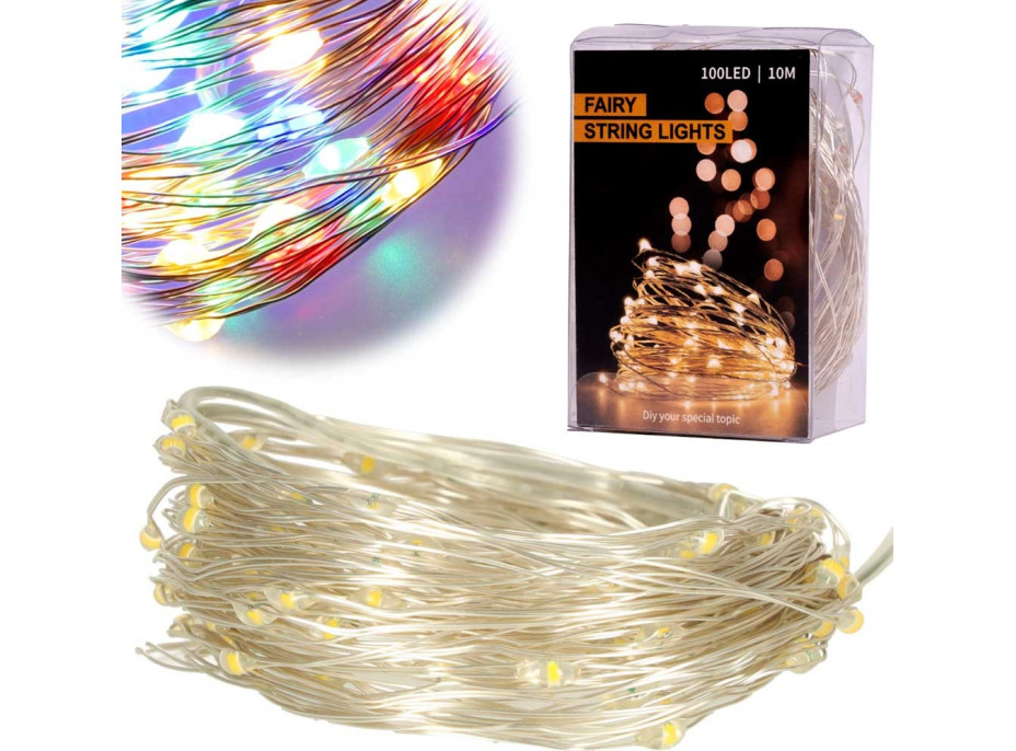 Dekorativní LED světla na drátku - 10m 100LED - multicolour