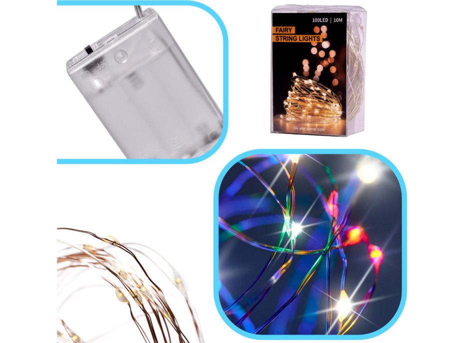 Dekorativní LED světla na drátku - 10m 100LED - multicolour