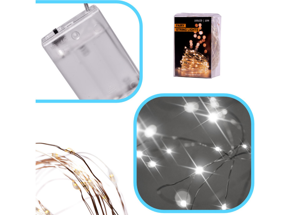 Dekorativní LED světla na drátku - 10m 100LED - studená bílá