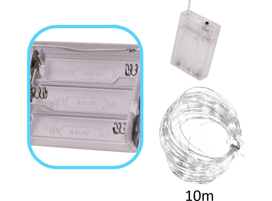 Dekorativní LED světla na drátku - 10m 100LED - studená bílá