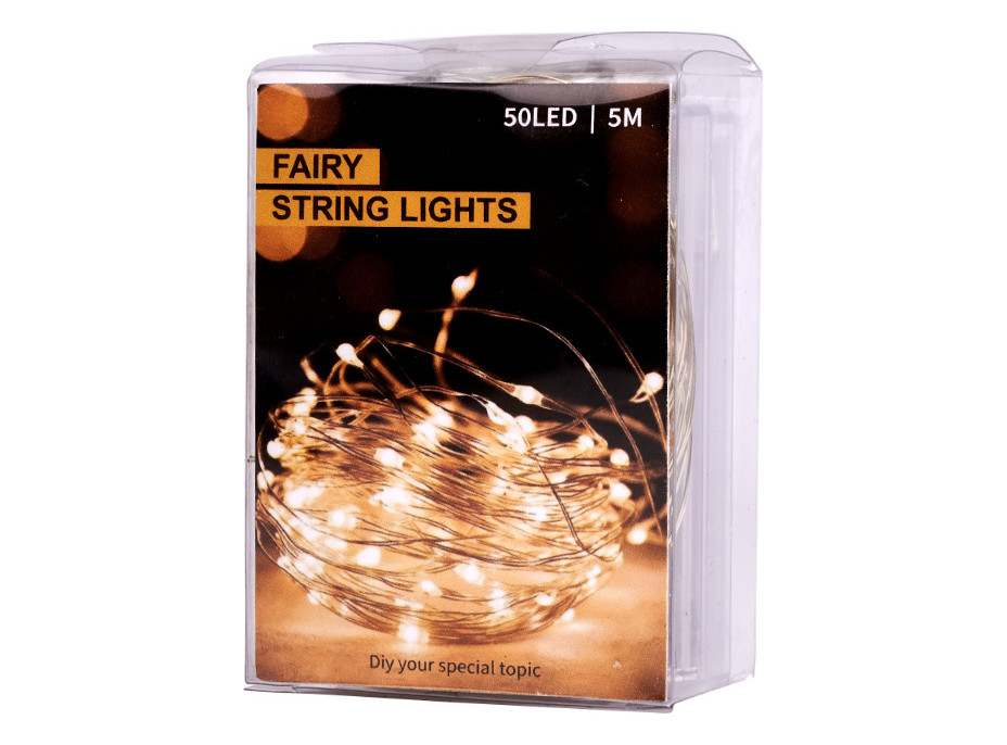 LED dekorativní osvětlení na drátku - 5m 50LED - studená bílá