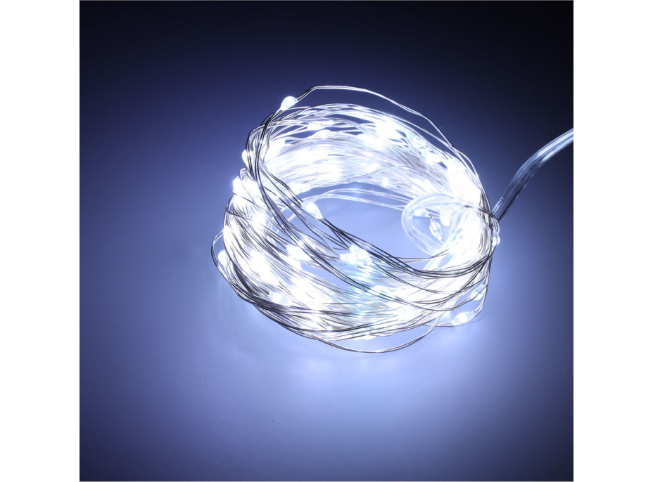 LED dekorativní osvětlení na drátku - 5m 50LED - studená bílá