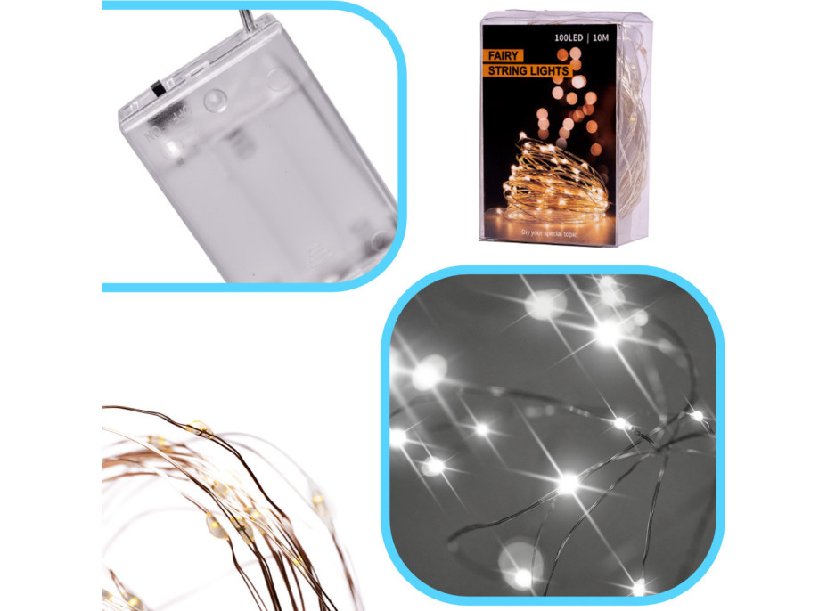 LED dekorativní osvětlení na drátku - 5m 50LED - studená bílá