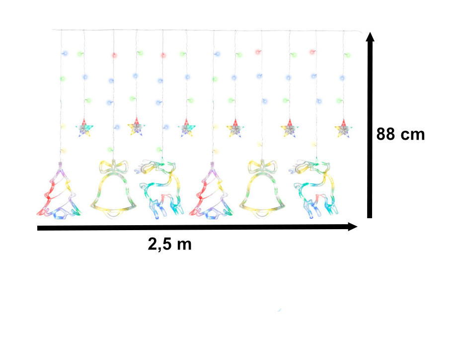 LED světelný závěs Sob, stromeček a zvoneček - 2,5 m 138LED - vícebarevné