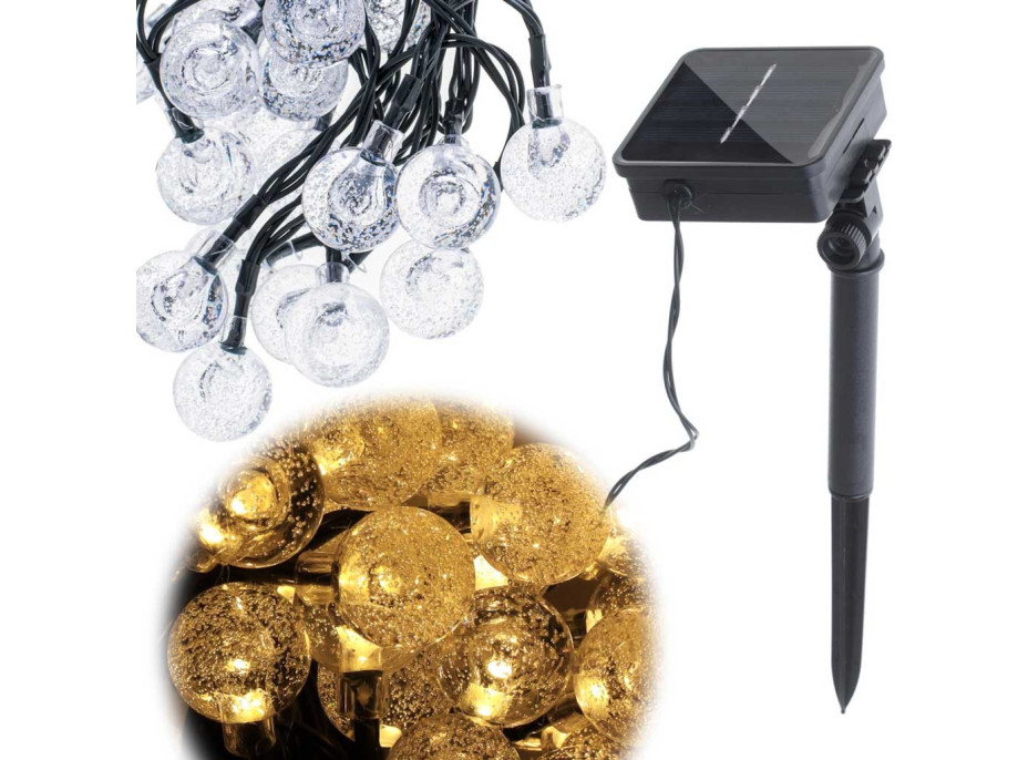 Solární zahradní osvětlení kuličky - 7 m 50 LED - teplá bílá