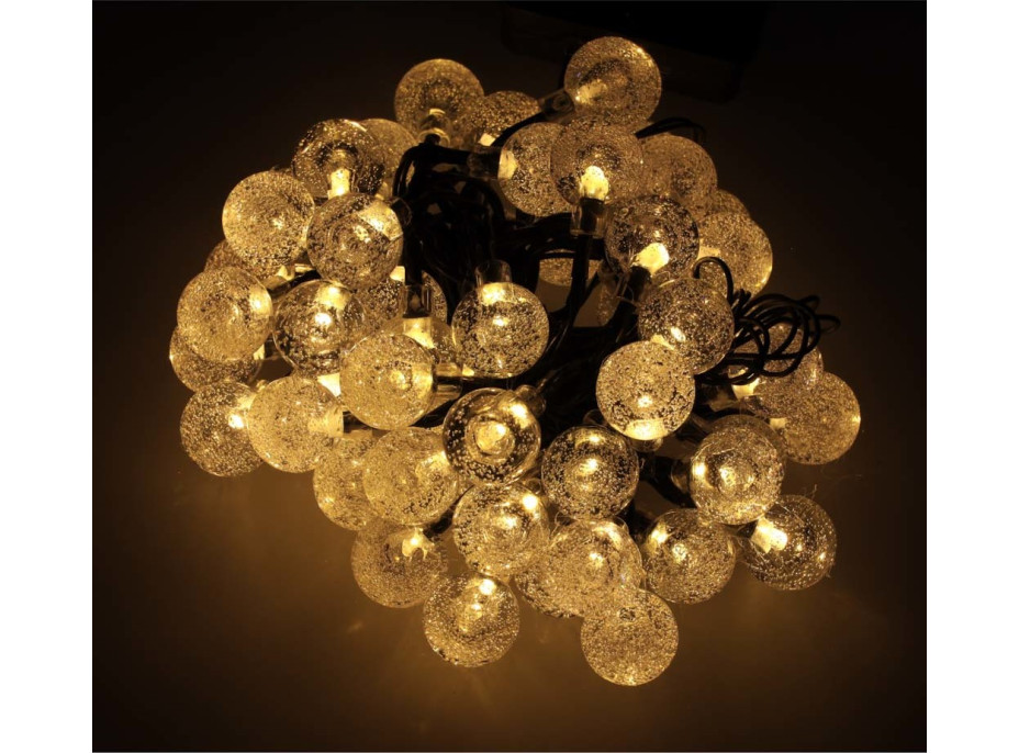 Solární zahradní osvětlení kuličky - 7 m 50 LED - teplá bílá
