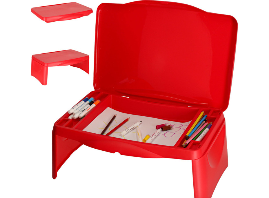 Dětský stolek do auta s úložným prostorem červený