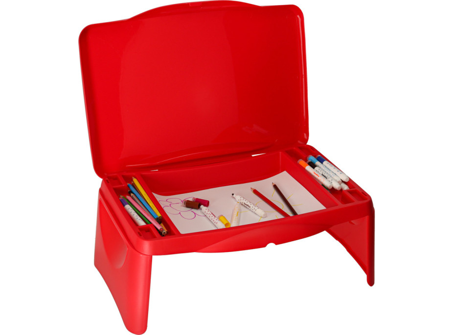 Dětský stolek do auta s úložným prostorem červený