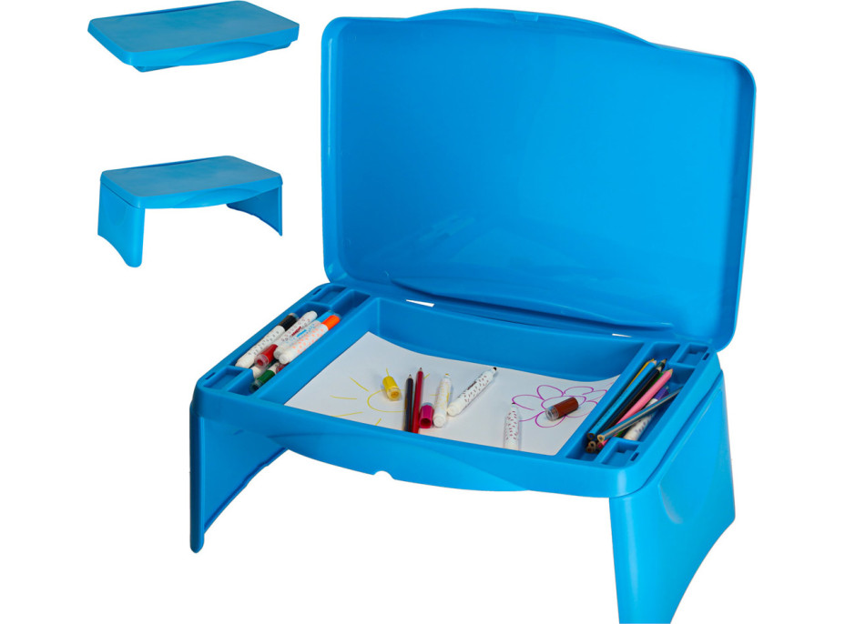 Dětský stolek do auta s úložným prostorem - modrý
