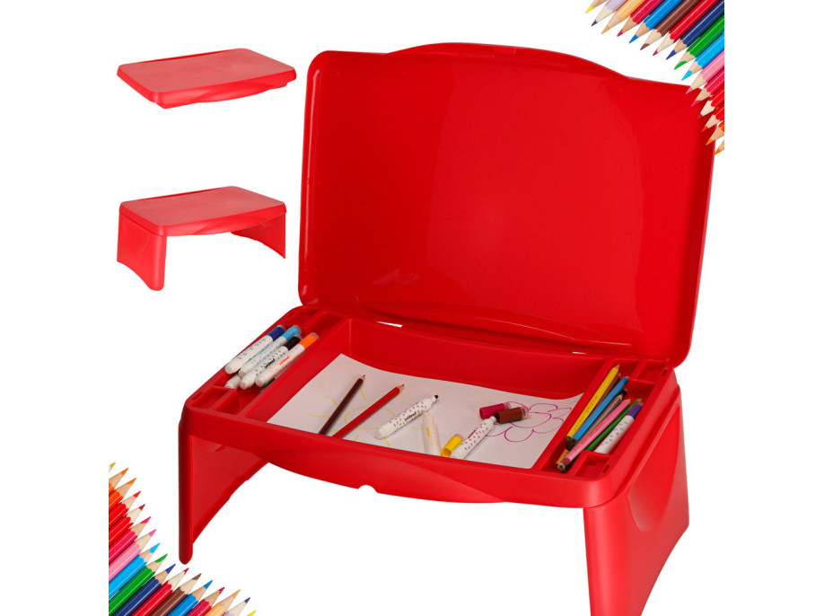 Dětský stolek do auta s úložným prostorem červený