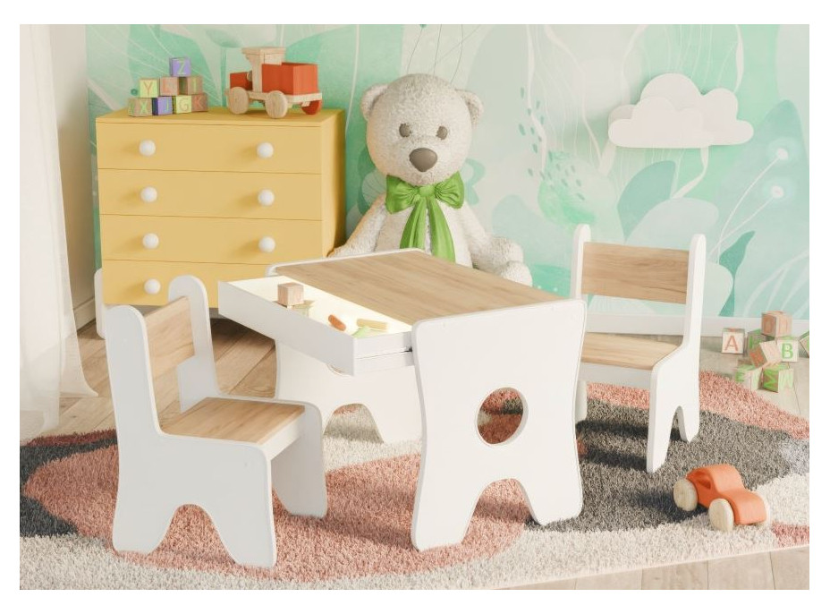 Dětský stolek se šuplíkem a dvěma židličkami - dub craft zlatý