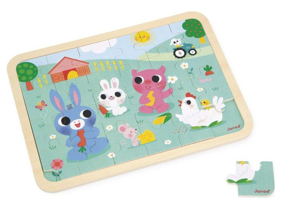 JANOD Dřevěné puzzle s hledáním rozdílů Farma 24 dílků