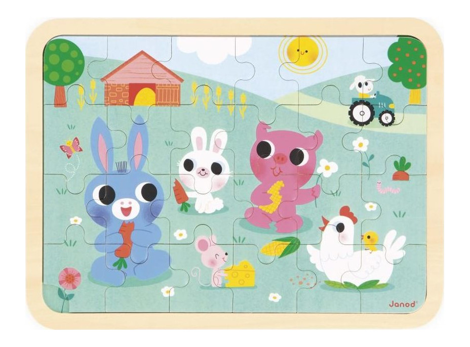 JANOD Dřevěné puzzle s hledáním rozdílů Farma 24 dílků