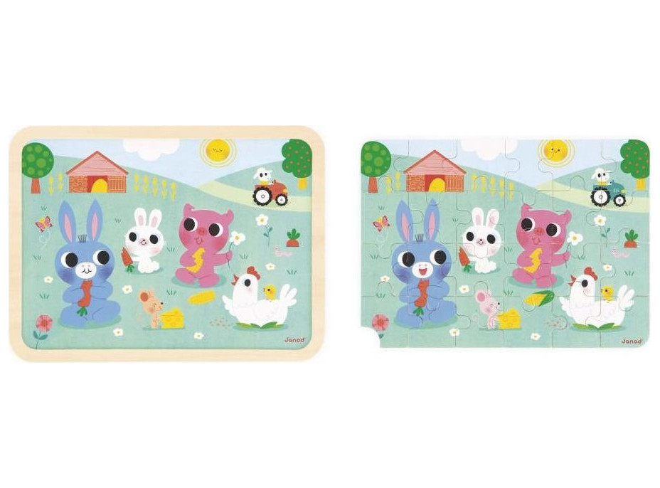 JANOD Dřevěné puzzle s hledáním rozdílů Farma 24 dílků