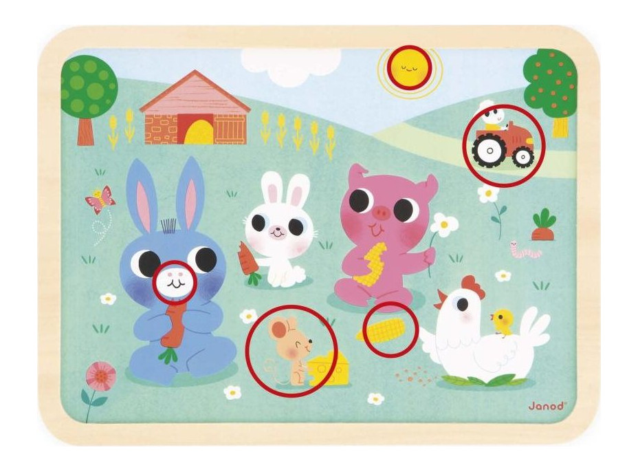 JANOD Dřevěné puzzle s hledáním rozdílů Farma 24 dílků