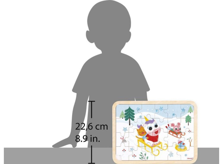JANOD Dřevěné puzzle s hledáním rozdílů Sáňkování 24 dílků