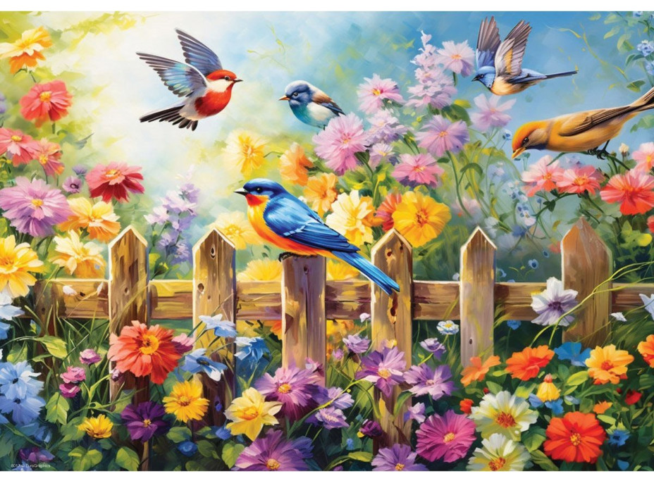 EUROGRAPHICS Puzzle Connecting Pieces: Hraví zahradní ptáci 24 dílků