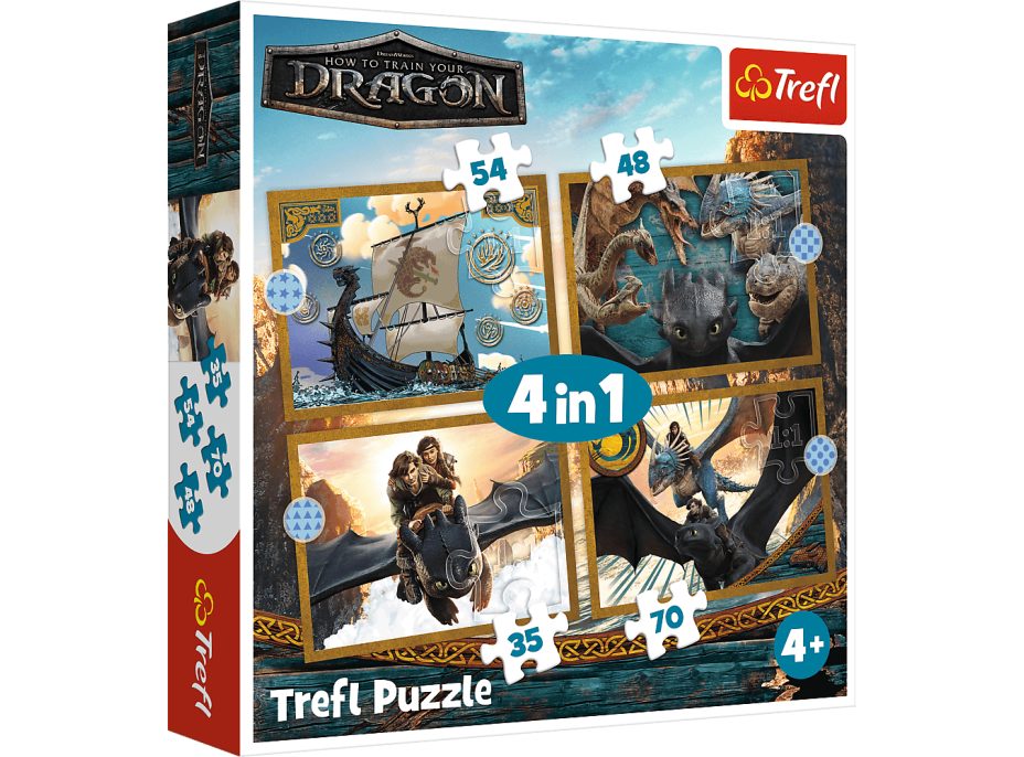 TREFL Puzzle Jak vycvičit draka: Dračí dny 4v1 (35,48,54,70 dílků)