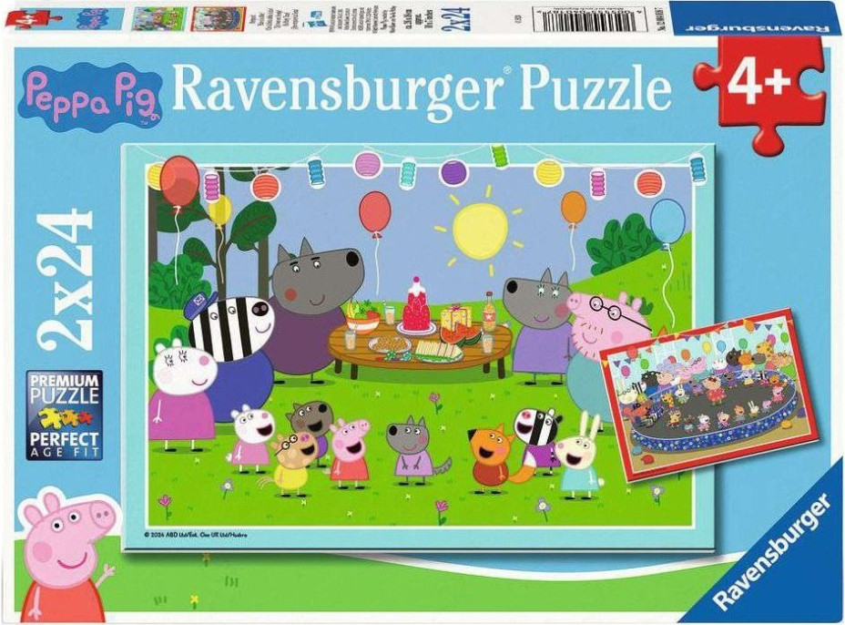 RAVENSBURGER Puzzle Prasátko Peppa na oslavě 2x24 dílků