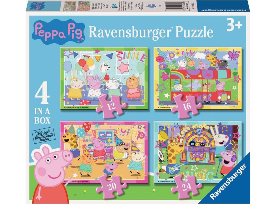 RAVENSBURGER Puzzle Prasátko Peppa na oslavě 4v1 (12,16,20,24 dílků)
